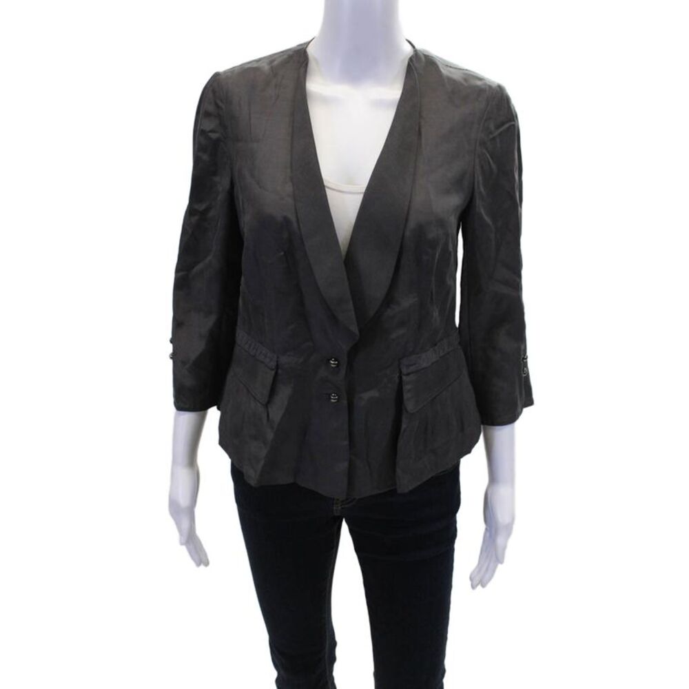 Robert Rodriguez Womens Textured Button Long Sleeve Blouse Gray Size 06